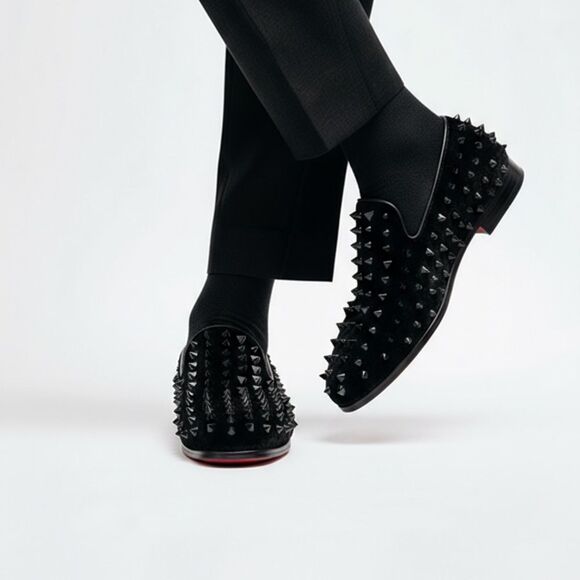 Mens Black Spiked Loafers main image 7